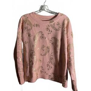 Pink Paisley Cropped Sweater with Metallic Accents  Large